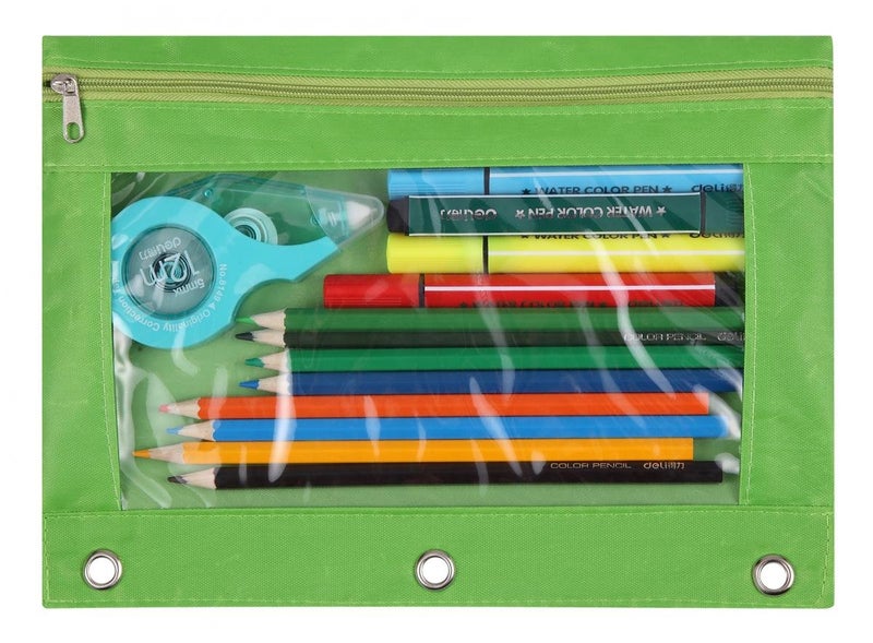 Wodison 18-Packs 3 Ring Pencil Pouch with Clear Window School Classroom Binder Pocket Case Office Stationery Bag Green - Image 2